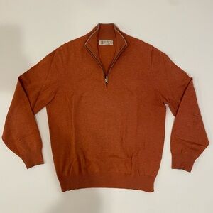 Brunello Cucinelli Men's Rust Half-Zip Sweater
